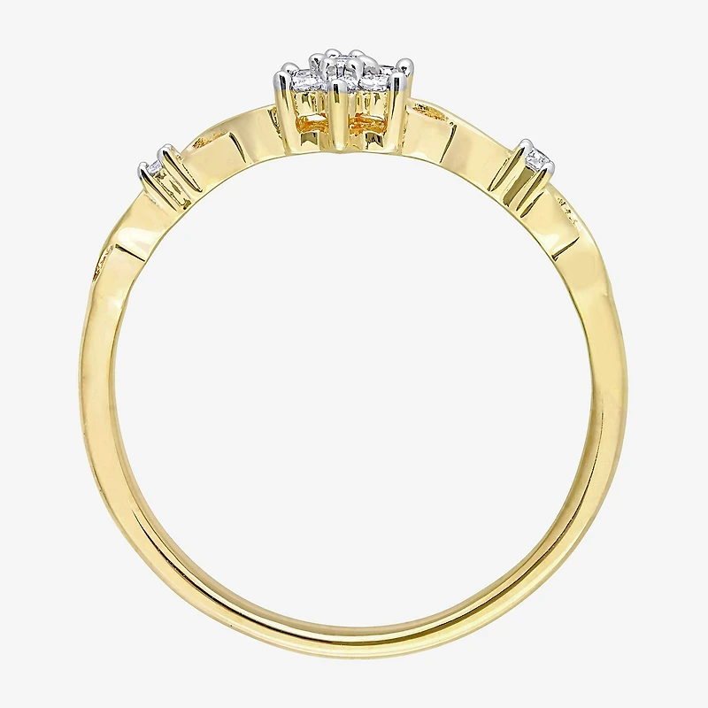 Womens 1/10 CT. T.W. Natural White Diamond 18K Gold Over Silver Flower Delicate Stackable Ring