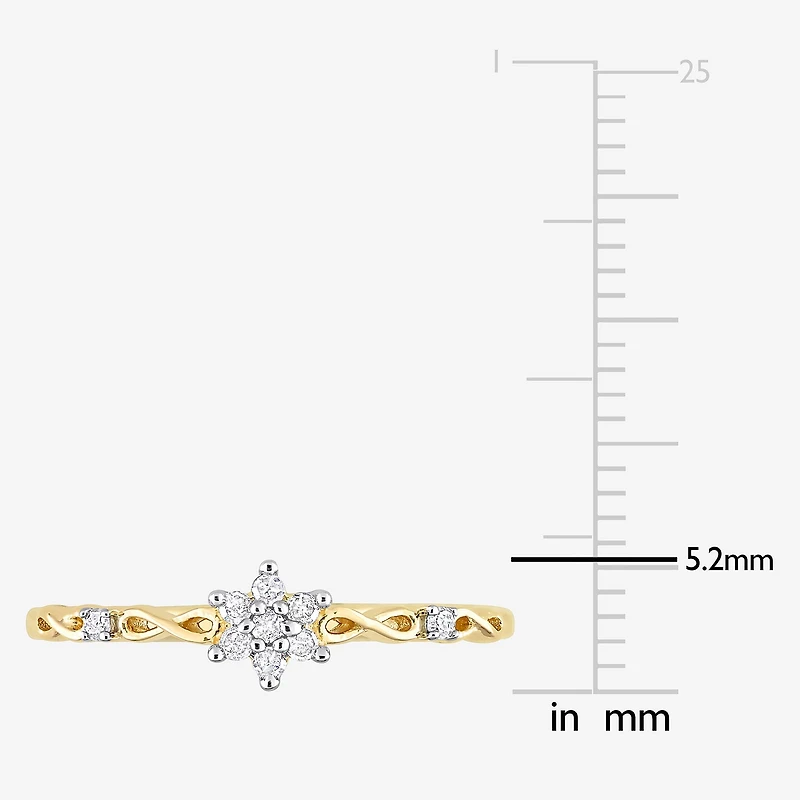 Womens 1/10 CT. T.W. Natural White Diamond 18K Gold Over Silver Flower Delicate Stackable Ring