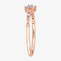 Womens 1/10 CT. T.W. Natural White Diamond 18K Rose Gold Over Silver Flower Delicate Stackable Ring