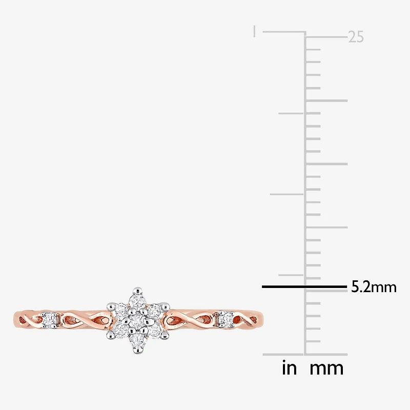 Womens 1/10 CT. T.W. Natural White Diamond 18K Rose Gold Over Silver Flower Delicate Stackable Ring
