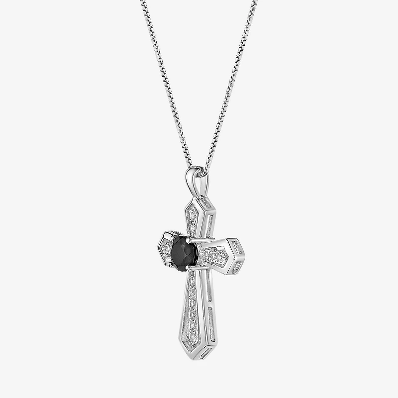Womens Genuine Black Onyx Sterling Silver Cross 18 Inch Pendant Necklace