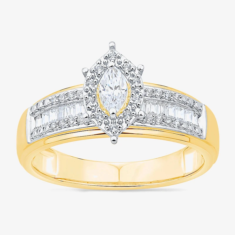 Womens 3/4 CT. T.W. Natural White Diamond 10K Two Tone Gold Marquise Side Stone Halo Bridal Set