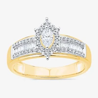 Womens 3/4 CT. T.W. Natural White Diamond 10K Two Tone Gold Marquise Side Stone Halo Bridal Set