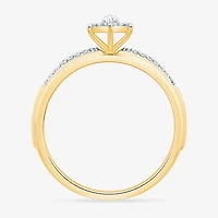 Womens 3/4 CT. T.W. Natural White Diamond 10K Two Tone Gold Marquise Side Stone Halo Bridal Set