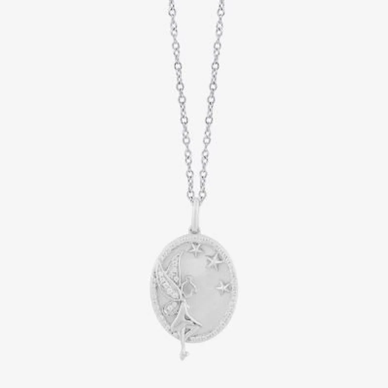 Enchanted Disney Fine Jewelry Womens 1/6 CT. T.W. Genuine White Mother Of Pearl Sterling Silver 18 Inch Pendant Necklace