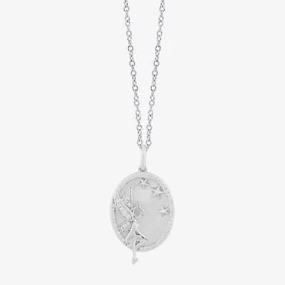 Enchanted Disney Fine Jewelry Womens 1/6 CT. T.W. Genuine White Mother Of Pearl Sterling Silver 18 Inch Pendant Necklace
