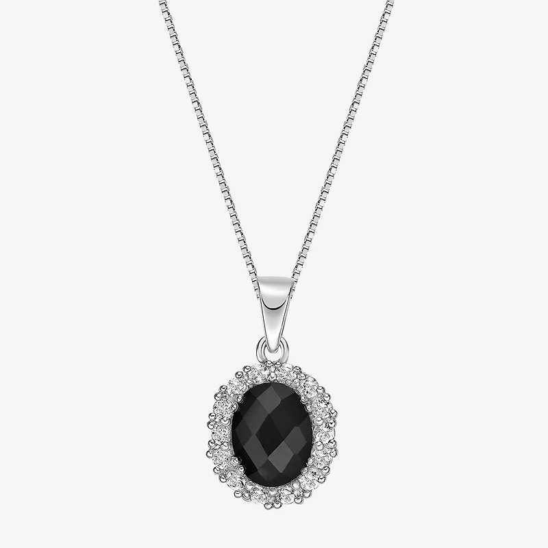 Womens Genuine Black Onyx Sterling Silver Oval 18 Inch Pendant Necklace