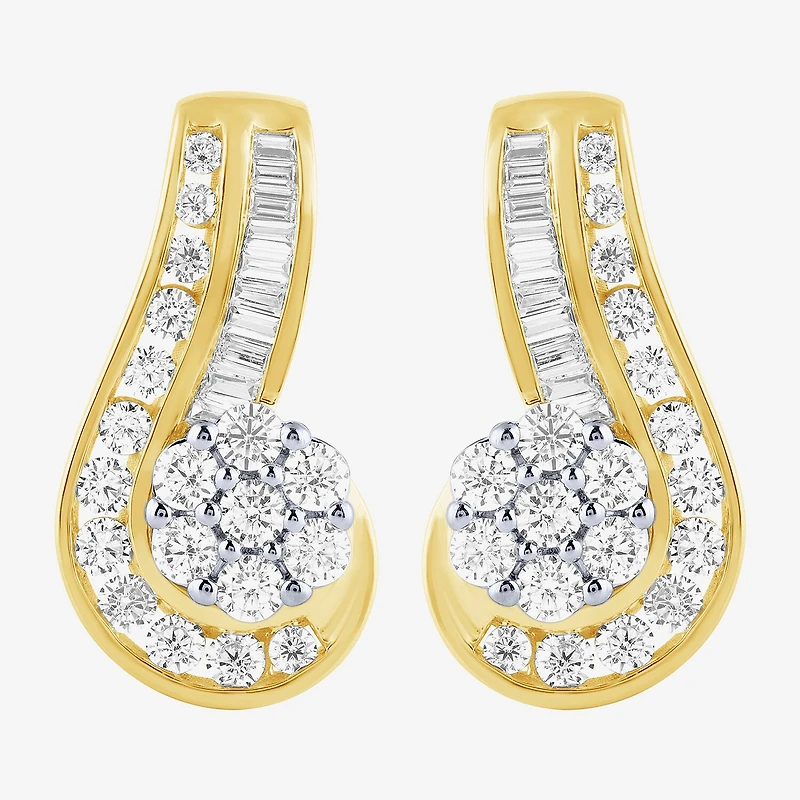Diamond Blossom (G / Si2) Womens 2 CT. T.W. Lab Grown White Diamond 10K Gold Flower Drop Earrings