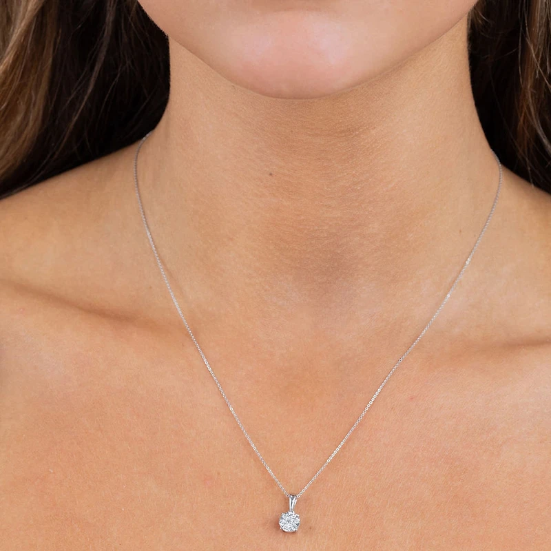 Diamond Blossom Womens 1/4 CT. T.W. Natural White Diamond 10K Gold Round 18 Inch Pendant Necklace