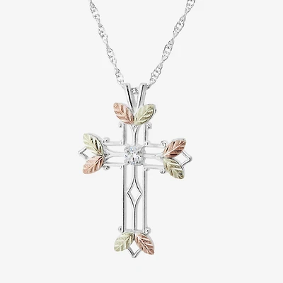 Womens White Cubic Zirconia Sterling Silver Cross 18 Inch Pendant Necklace