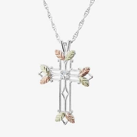 Womens White Cubic Zirconia Sterling Silver Cross 18 Inch Pendant Necklace