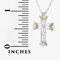 Womens White Cubic Zirconia Sterling Silver Cross 18 Inch Pendant Necklace