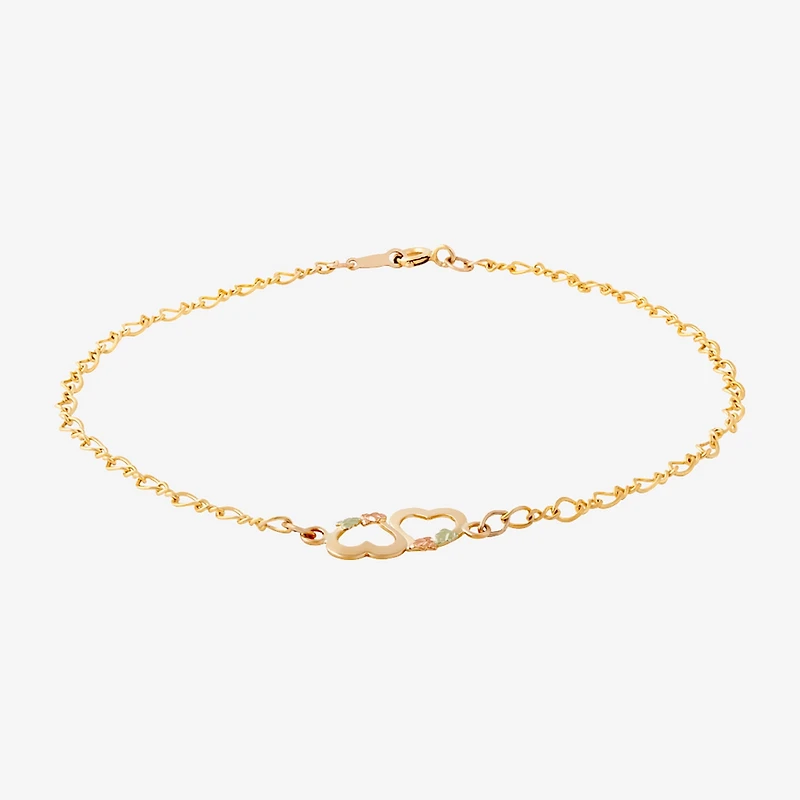 Womens 10K Tri-Color Gold 8 1/2 Inch Hollow Link Heart Ankle Bracelet