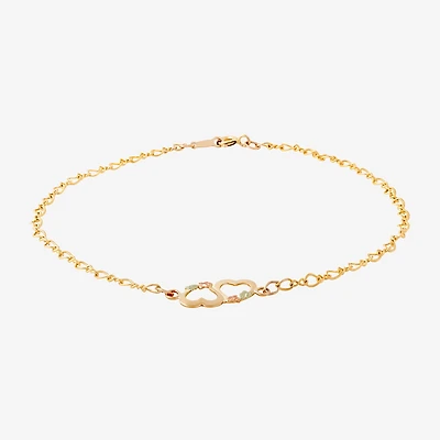 Womens 10K Tri-Color Gold 8 1/2 Inch Hollow Link Heart Ankle Bracelet
