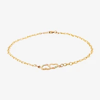 Womens 10K Tri-Color Gold 8 1/2 Inch Hollow Link Heart Ankle Bracelet