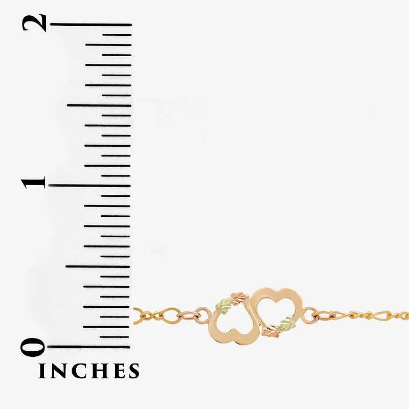 Womens 10K Tri-Color Gold 8 1/2 Inch Hollow Link Heart Ankle Bracelet