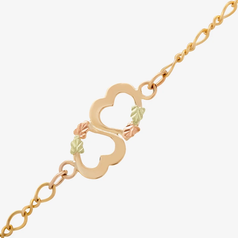 Womens 10K Tri-Color Gold 8 1/2 Inch Hollow Link Heart Ankle Bracelet