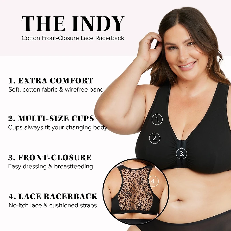 Leading Lady The Indy- Cotton Front Close Lace Racerback Bra- 138