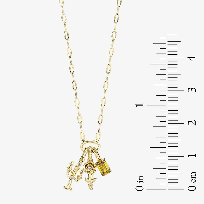 Enchanted Disney Fine Jewelry Belle (I / I2) Womens Diamond Accent Genuine Yellow Citrine 14K Gold Over Silver 18 Inch Pendant Necklace