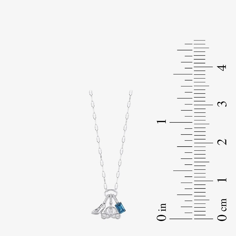 Enchanted Disney Fine Jewelry Cinderella (I / I2) Womens Diamond Accent Genuine Blue Topaz Sterling Silver 18 Inch Pendant Necklace