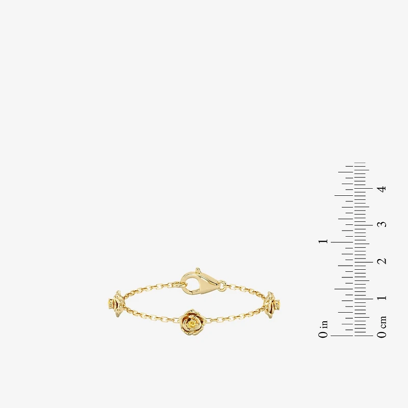 Enchanted Disney Fine Jewelry Belle Womens 14K Gold Over Silver 7 Inch Herringbone Beauty and the Beast Belle Princess Chain Bracelet