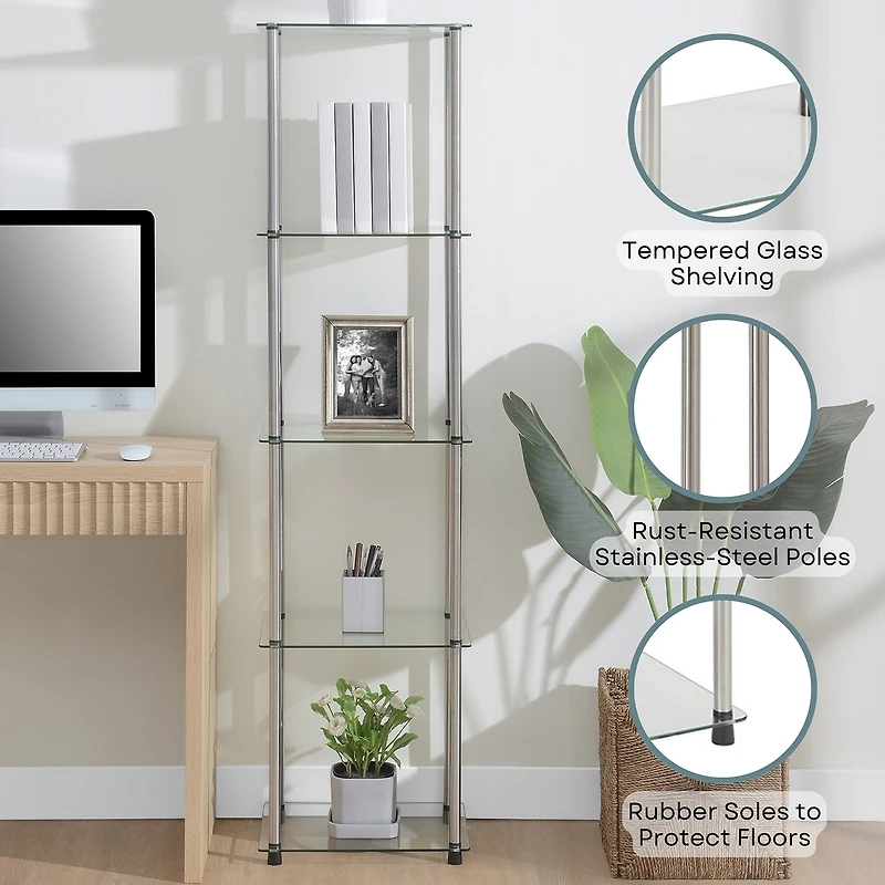 Convenience Concepts Designs2Go Classic Clear Glass 5 Tier Tower