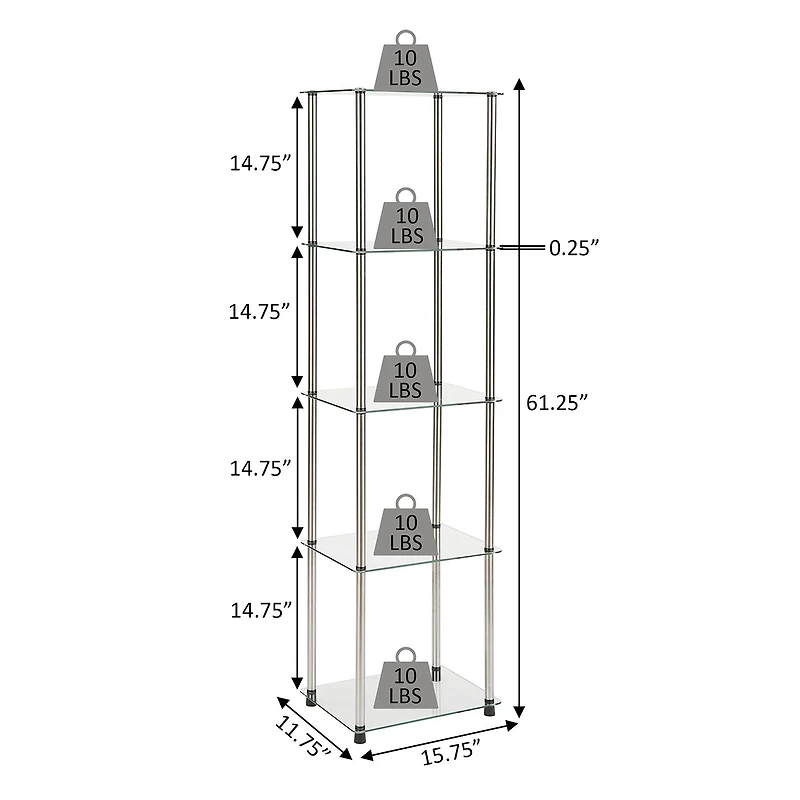 Convenience Concepts Designs2Go Classic Black Glass 5 Tier Tower