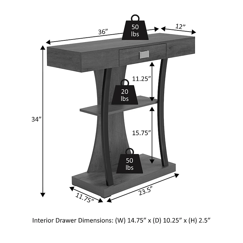 Convenience Concepts Newport Harri 1-Drawer Metal Console Table