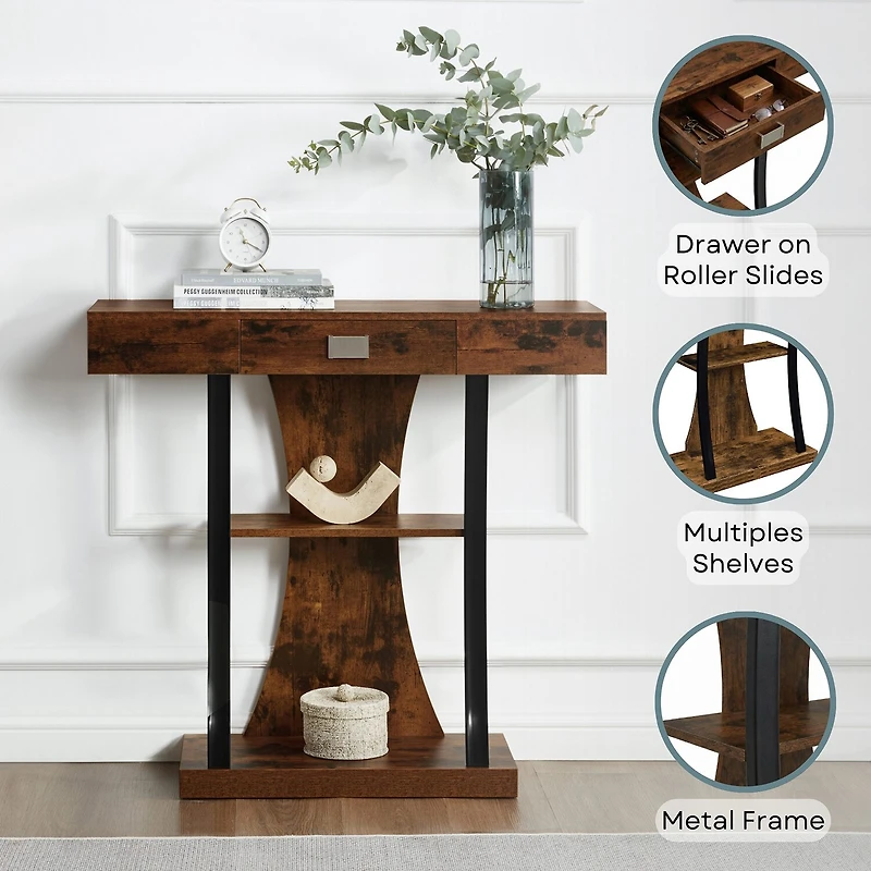 Convenience Concepts Newport Harri 1-Drawer Metal Console Table