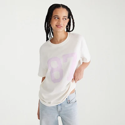 AEROPOSTALE Womens Juniors Crew Neck Short Sleeve Oversized Graphic T-Shirt