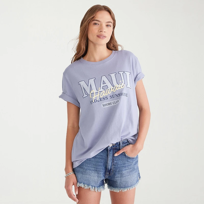 AEROPOSTALE Womens Juniors Crew Neck Short Sleeve Oversized Graphic T-Shirt