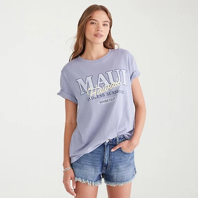 AEROPOSTALE Womens Juniors Crew Neck Short Sleeve Oversized Graphic T-Shirt