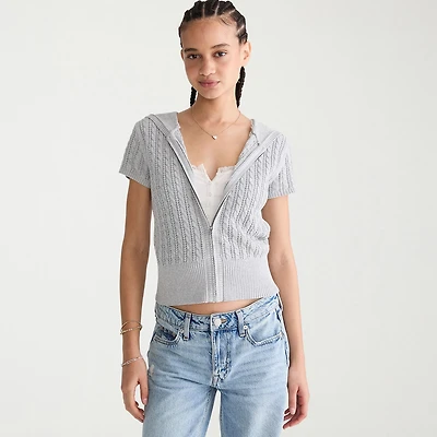 AEROPOSTALE Womens Juniors Short Sleeve Zipper Hoodie