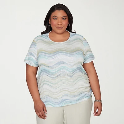 Alfred Dunner Vintage Charm Womens Plus Crew Neck Short Sleeve T-Shirt