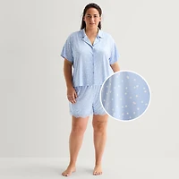 Ambrielle Womens V-Neck Short Sleeve 2-pc. Plus Pajama Set