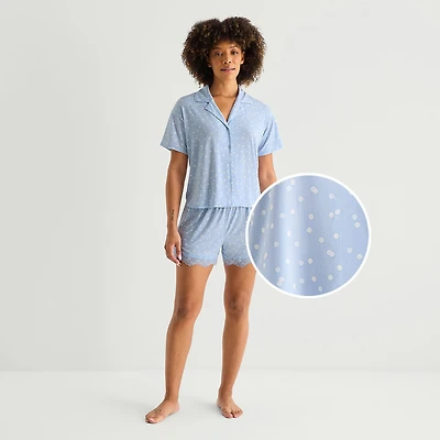 Ambrielle Womens V-Neck Short Sleeve 2-pc. Pajama Set