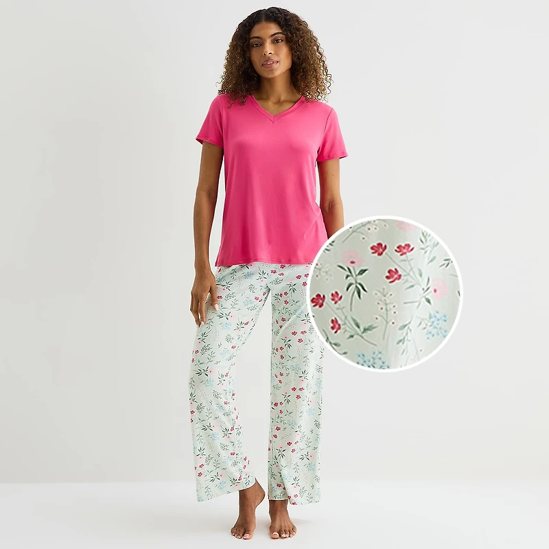 Jaclyn Womens V-Neck Short Sleeve 2-pc. Pajama Set
