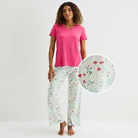 Jaclyn Womens V-Neck Short Sleeve 2-pc. Pajama Set
