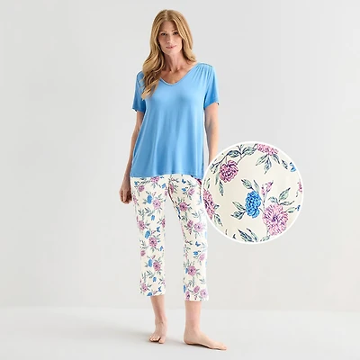 Liz Claiborne Cool and Calm Womens V-Neck Short Sleeve 2-pc. Pajama Set