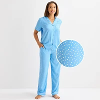 Liz Claiborne Cool and Calm Womens Short Sleeve 2-pc. Pajama Set