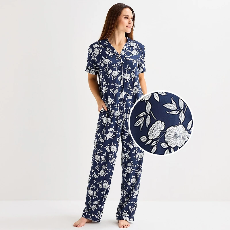 Liz Claiborne Cool and Calm Womens Short Sleeve 2-pc. Pajama Set