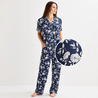 Liz Claiborne Cool and Calm Womens Short Sleeve 2-pc. Pajama Set