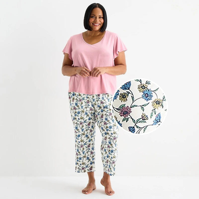 Liz Claiborne Womens V-Neck Short Sleeve 2-pc. Pajama Set