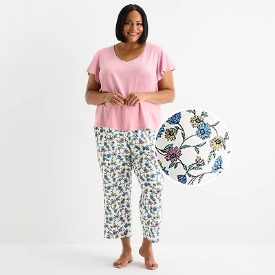 Liz Claiborne Womens V-Neck Short Sleeve 2-pc. Pajama Set
