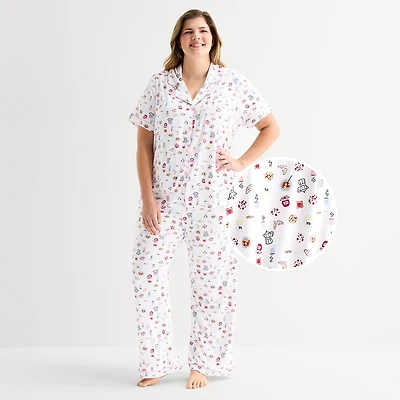 Jaclyn Womens Short Sleeve 2-pc. Plus Pajama Set