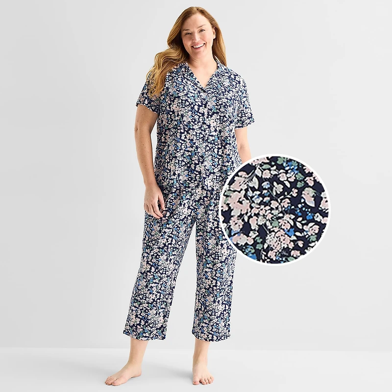 Liz Claiborne Womens Short Sleeve 2-pc. Plus Pajama Set