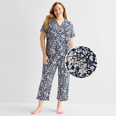 Liz Claiborne Womens Short Sleeve 2-pc. Plus Pajama Set