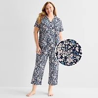 Liz Claiborne Womens Short Sleeve 2-pc. Plus Pajama Set