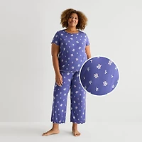 Jaclyn Womens Crew Neck Short Sleeve 2-pc. Plus Pajama Set