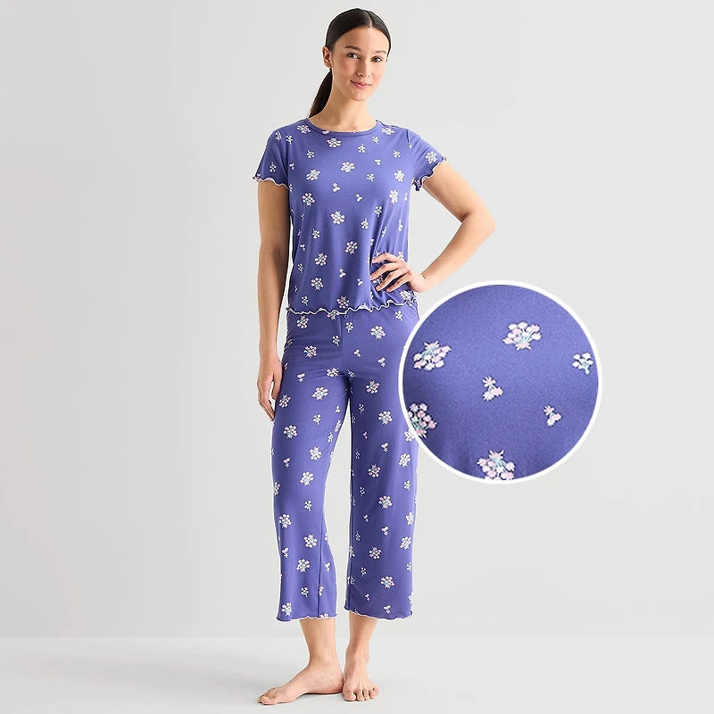 Jaclyn Womens Crew Neck Short Sleeve 2-pc. Pajama Set